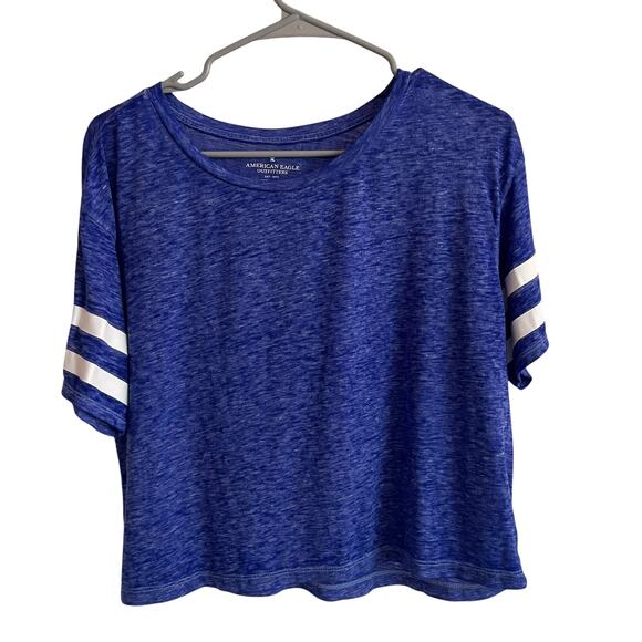American Eagle Outfitters Crop Blue Light Weight Short Sleeve Flowy T-shirt Sz M - Picture 1 of 7